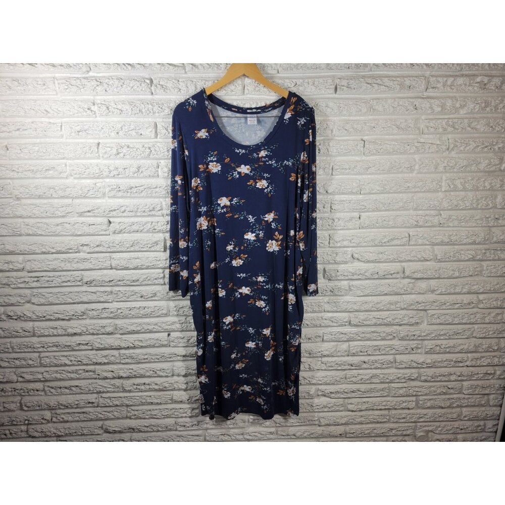 Time Tru Womens Maternity Dress XXL 20 Plus Long Sleeve Blue FLO248E